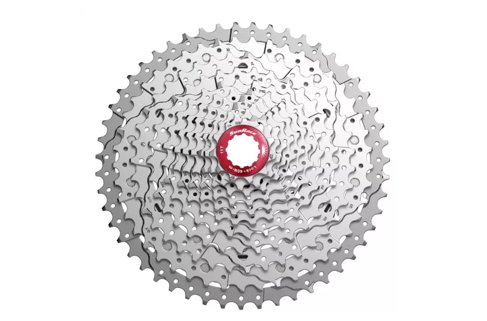 Кассета инд. 11-k 11-46T SUN RACE MX8 MTB, алюминиевый паук, Metallic Silver, CAS-93-47
