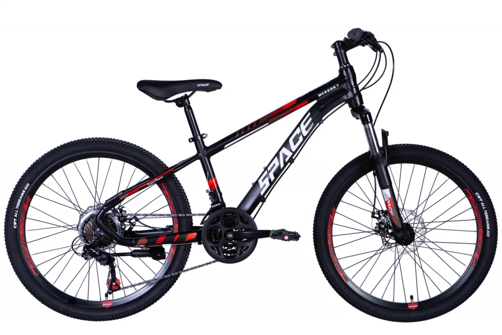 Велосипед AL 24" SPACE MERCURY DD FR рама-13" черно-красный 2024, OPS-SP-24-006